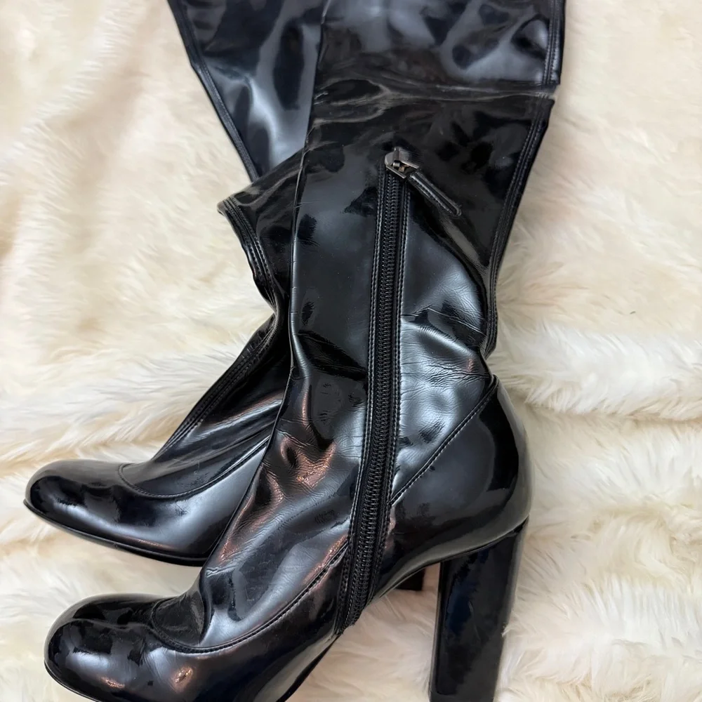 Black Emporio Armani Patent Over-The-Knee Heeled Boots Size 37